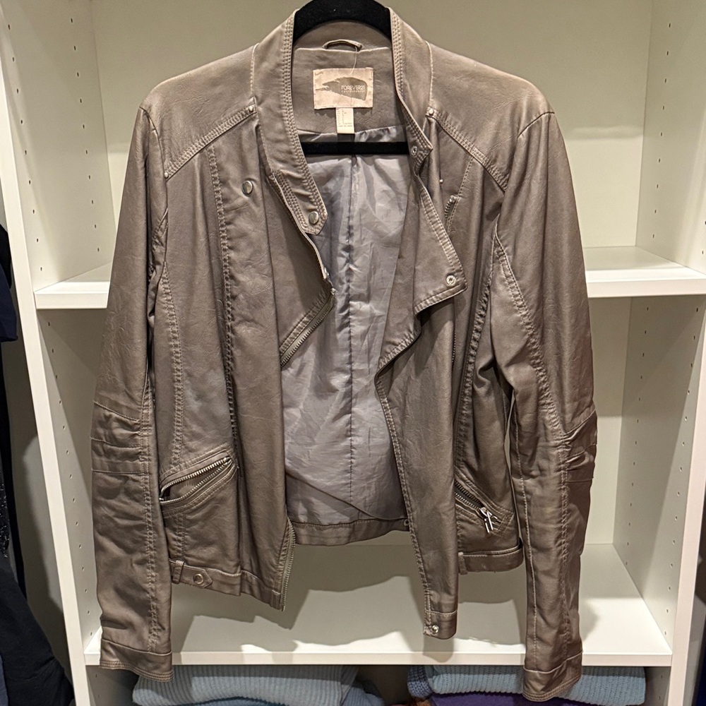 Gray Leather Moto Jacket